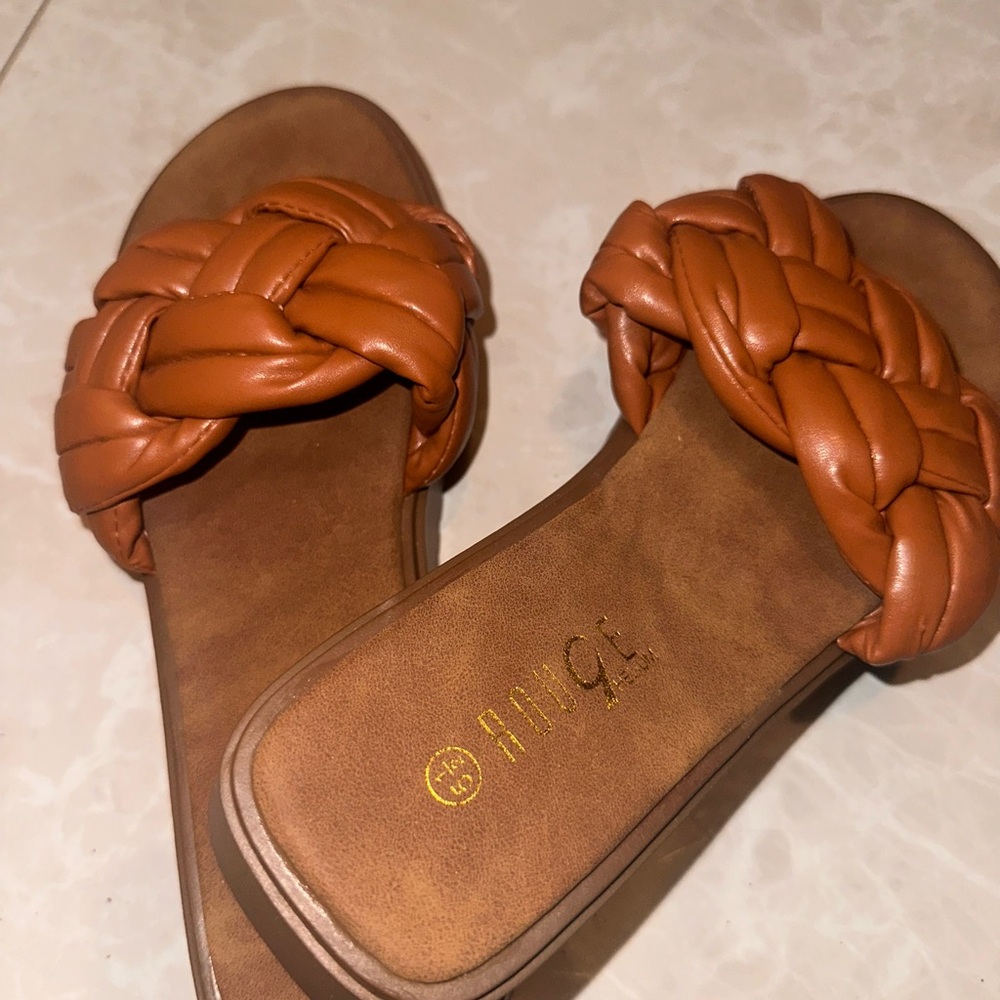 Brown Braided Slide Sandals